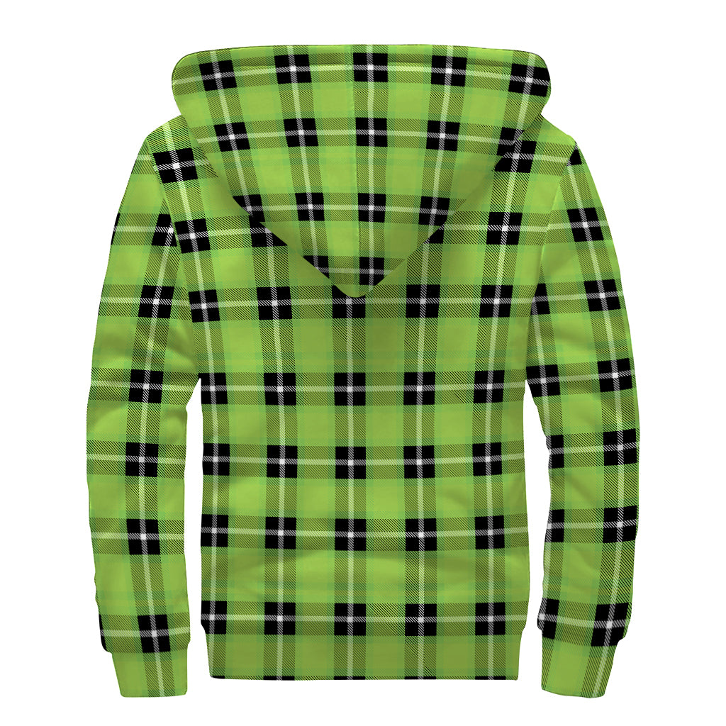 UFO Green Tartan Pattern Print Sherpa Lined Zip Up Hoodie: Embrace Your Inner Hippie Style - 2