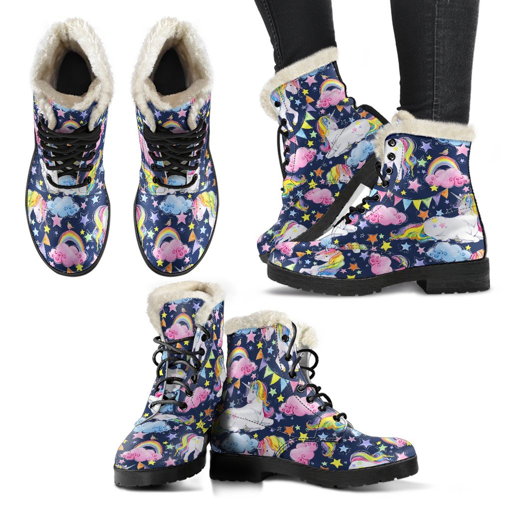 Unicorn Night Festival Faux Fur Leather Boots: Embrace Your Inner Hippie Style - 2