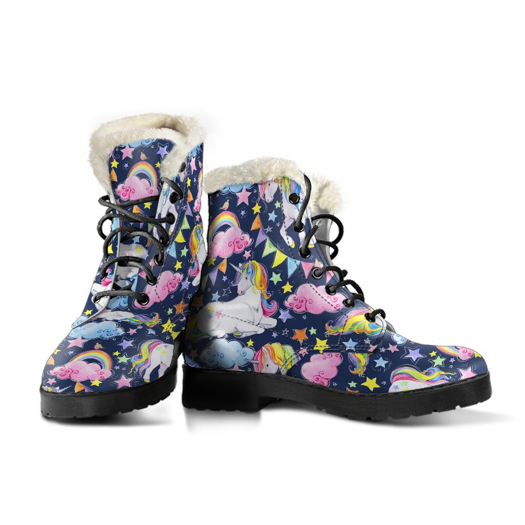 Unicorn Night Festival Faux Fur Leather Boots: Embrace Your Inner Hippie Style - 3