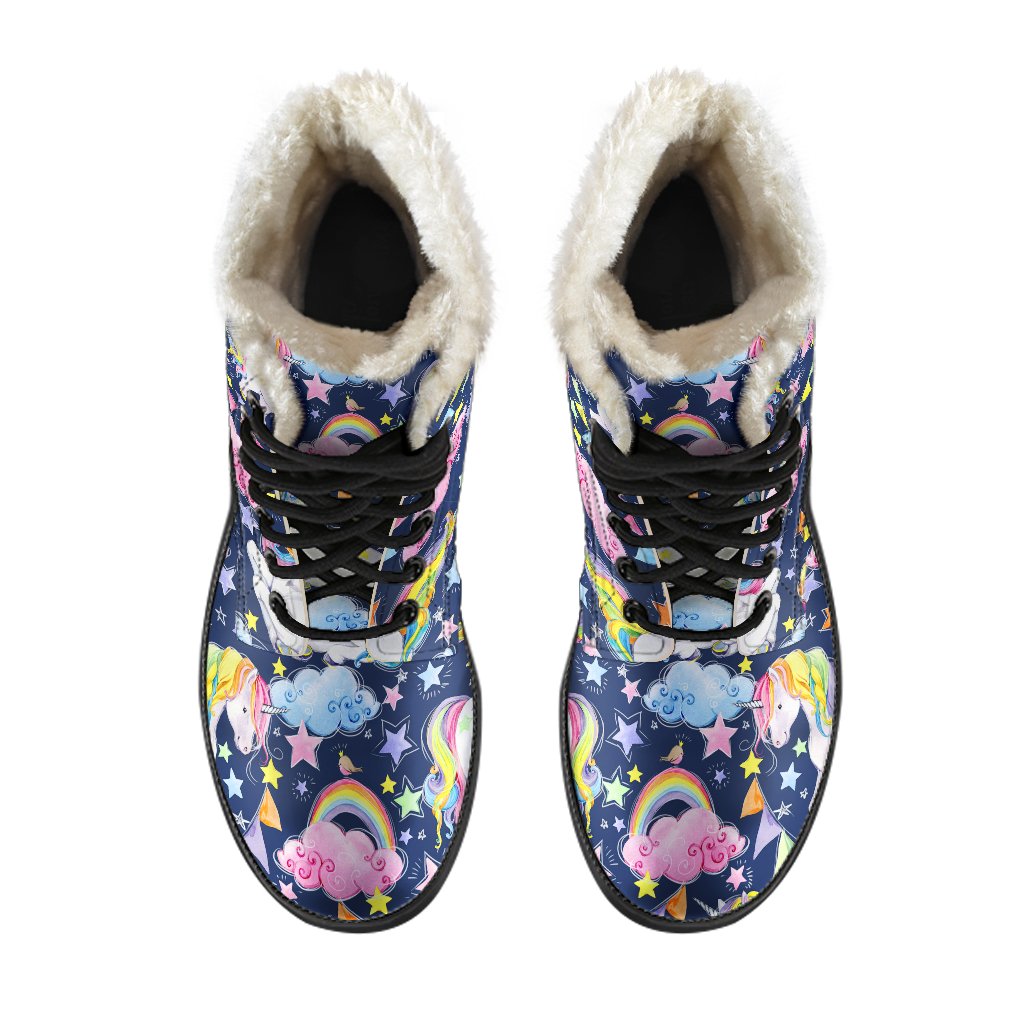 Unicorn Night Festival Faux Fur Leather Boots: Embrace Your Inner Hippie Style - 4