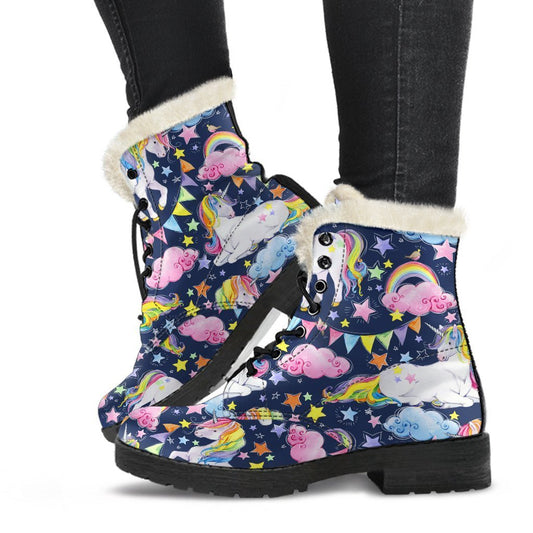 Unicorn Night Festival Faux Fur Leather Boots: Embrace Your Inner Hippie Style - 1