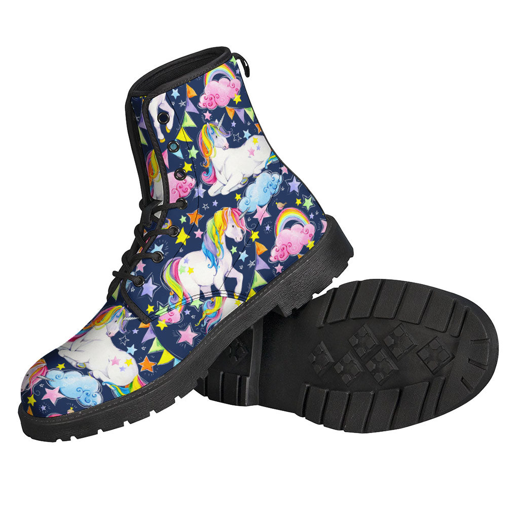 Groovy Leather Boots for Hippie Souls: Unicorn Night Festival Pattern Print - 2