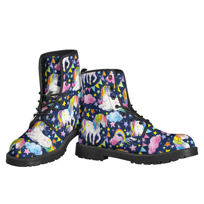 Groovy Leather Boots for Hippie Souls: Unicorn Night Festival Pattern Print - 3