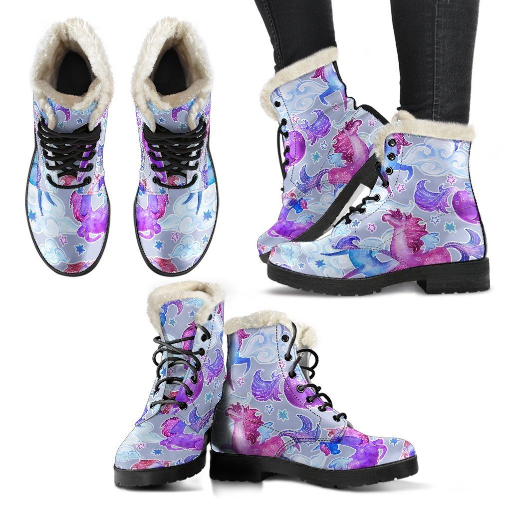 Unicorn Paradise Faux Fur Leather Boots: Embrace Your Inner Hippie Style - 2