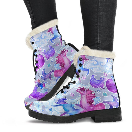 Unicorn Paradise Faux Fur Leather Boots: Embrace Your Inner Hippie Style - 1