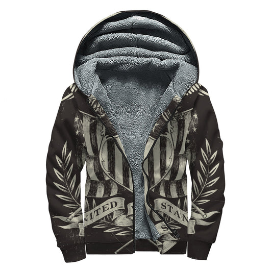 United We Stand: American Flag Print Sherpa Lined Zip Up Hoodie - Embracing the Hippie Style - 1