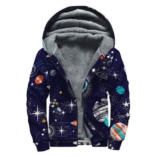 Universe Galaxy Hippies Sherpa Lined Zip Up Hoodie: Embrace Bohemian Style - 1