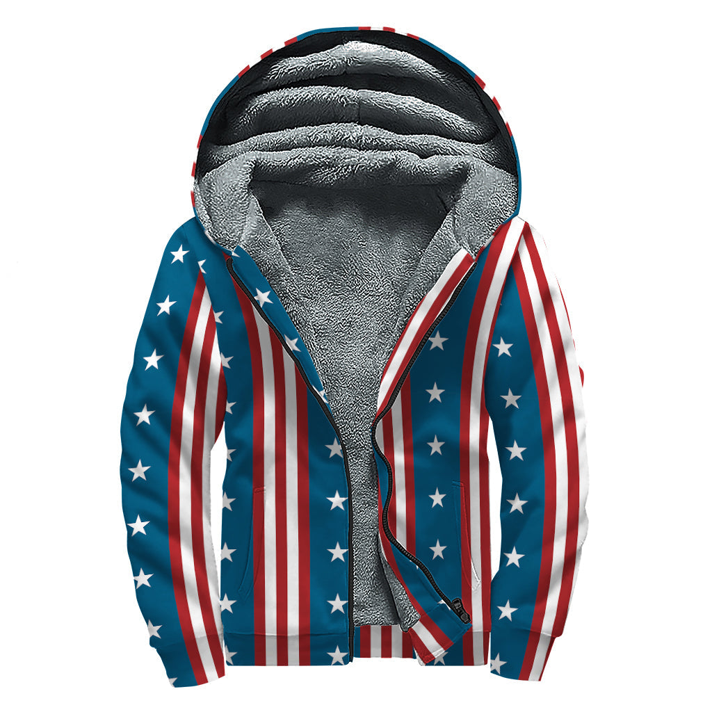 USA Independence Day Pattern Print Hippie Sherpa Lined Zip Up Hoodie - 1