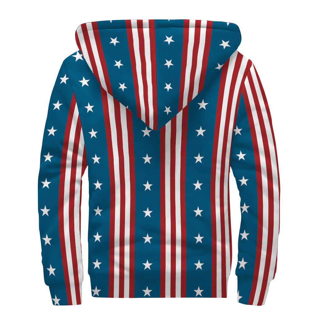 USA Independence Day Pattern Print Hippie Sherpa Lined Zip Up Hoodie - 2