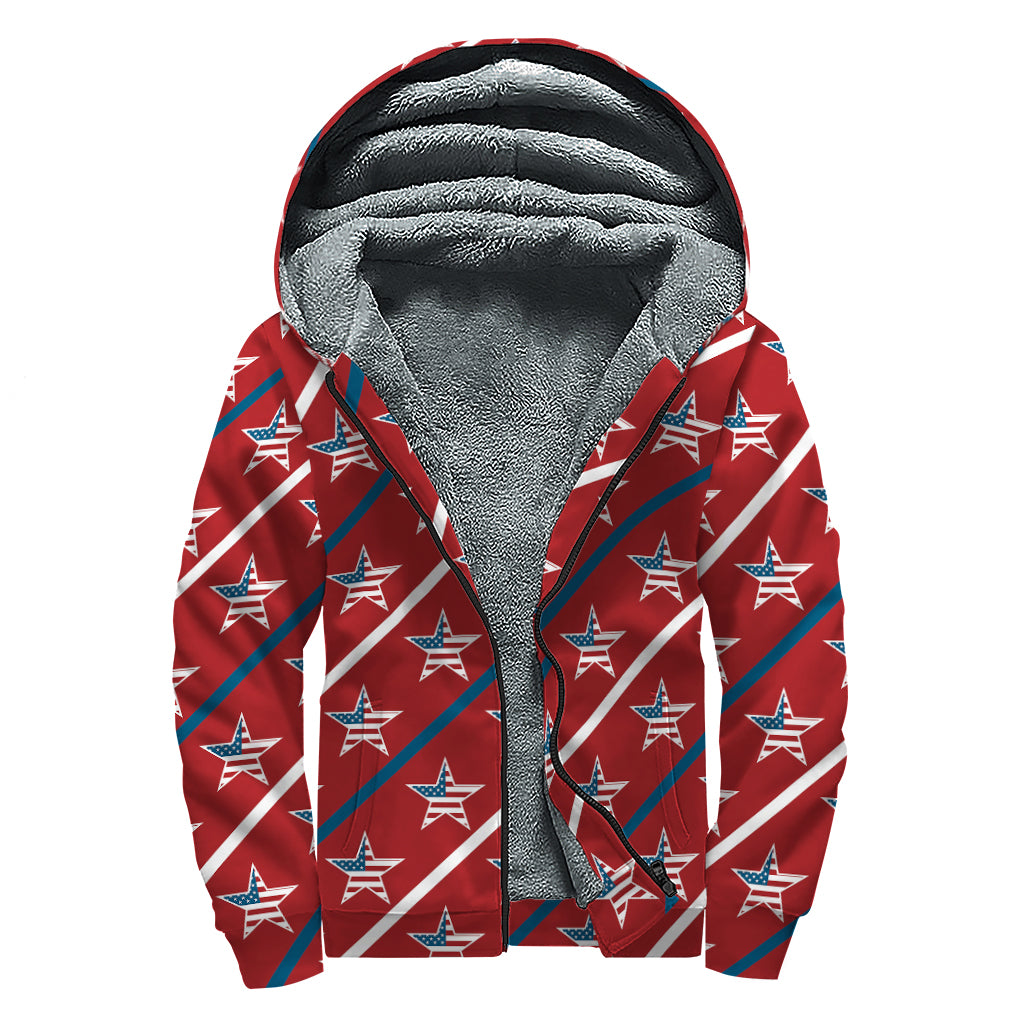 Groovy USA Patriotic Star Pattern Sherpa-Lined Zip Up Hoodie for Peace-Loving Hippies - 1