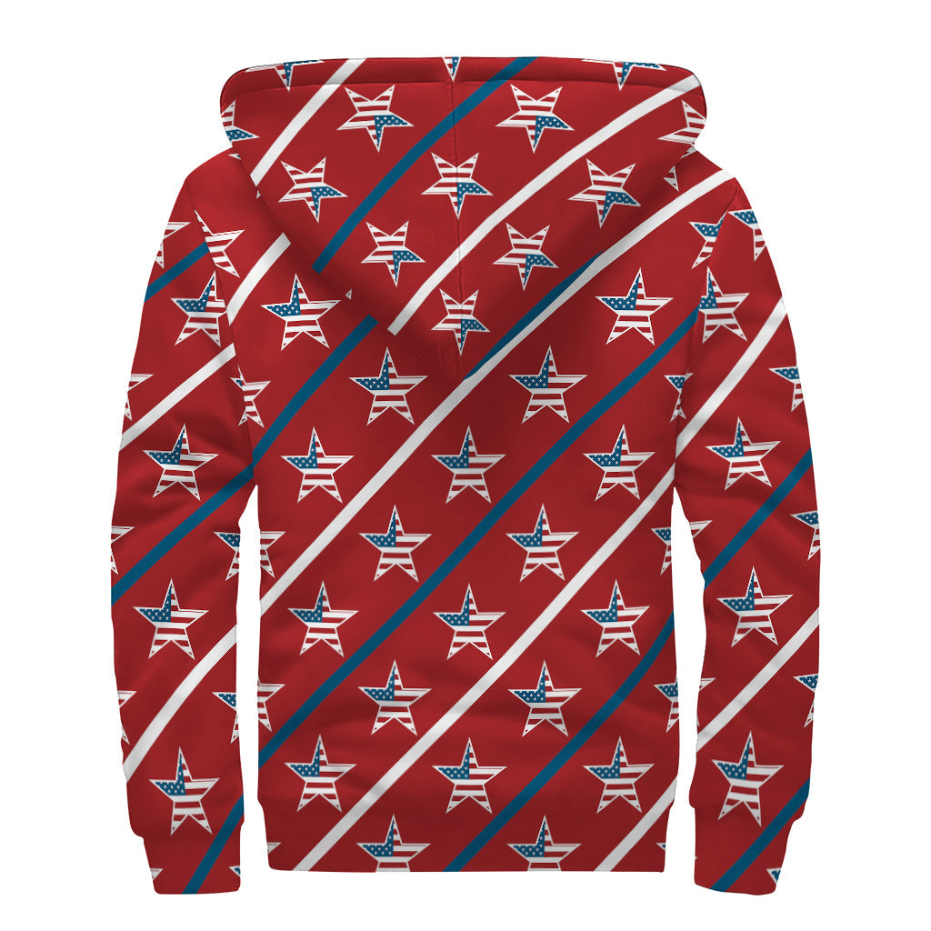 Groovy USA Patriotic Star Pattern Sherpa-Lined Zip Up Hoodie for Peace-Loving Hippies - 2