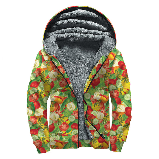 Vegan Pattern Print Sherpa Lined Zip Up Hoodie for Groovy Hippies - 1