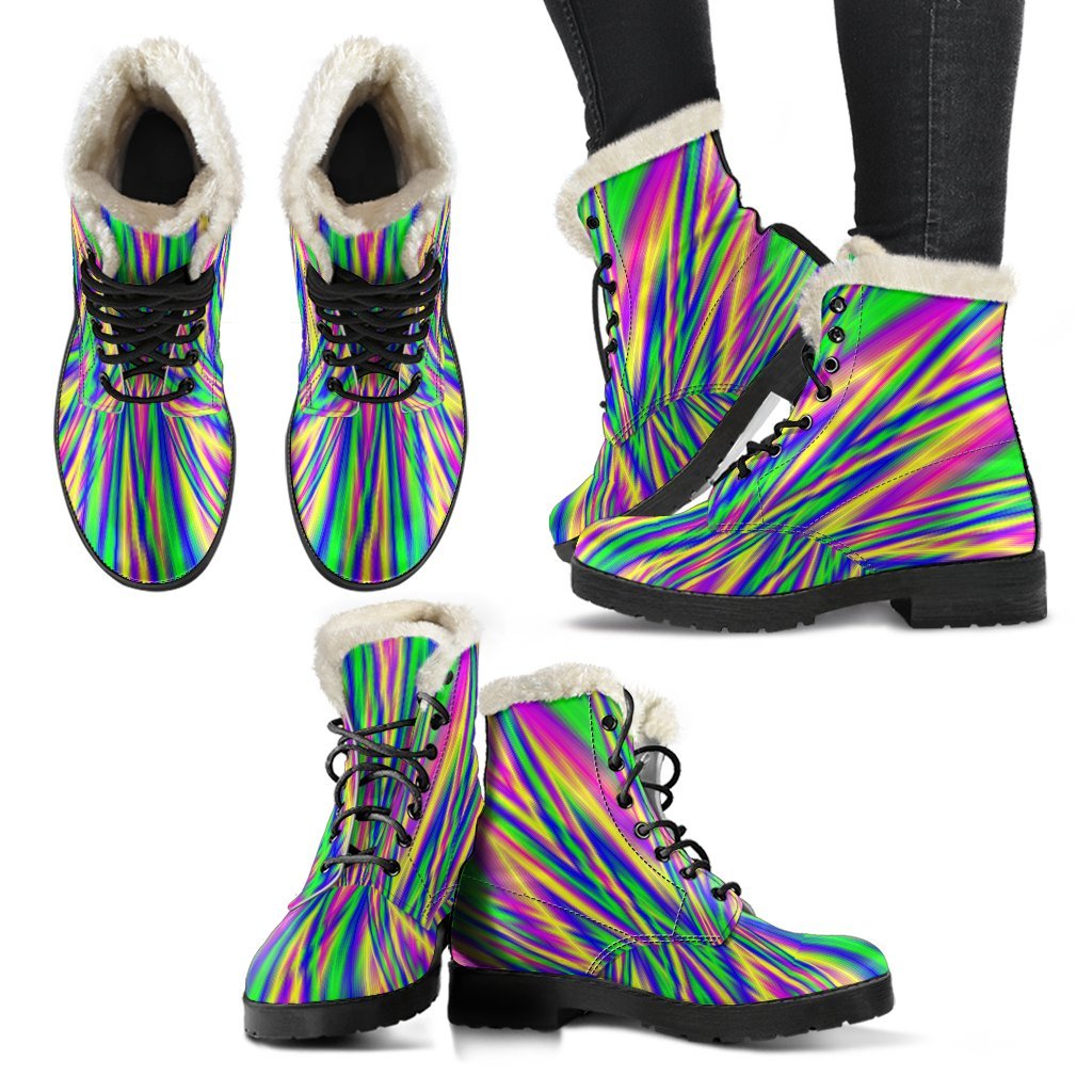 Vibrant Psychedelic Faux Fur Leather Boots for the Free-Spirited Hippie - 2