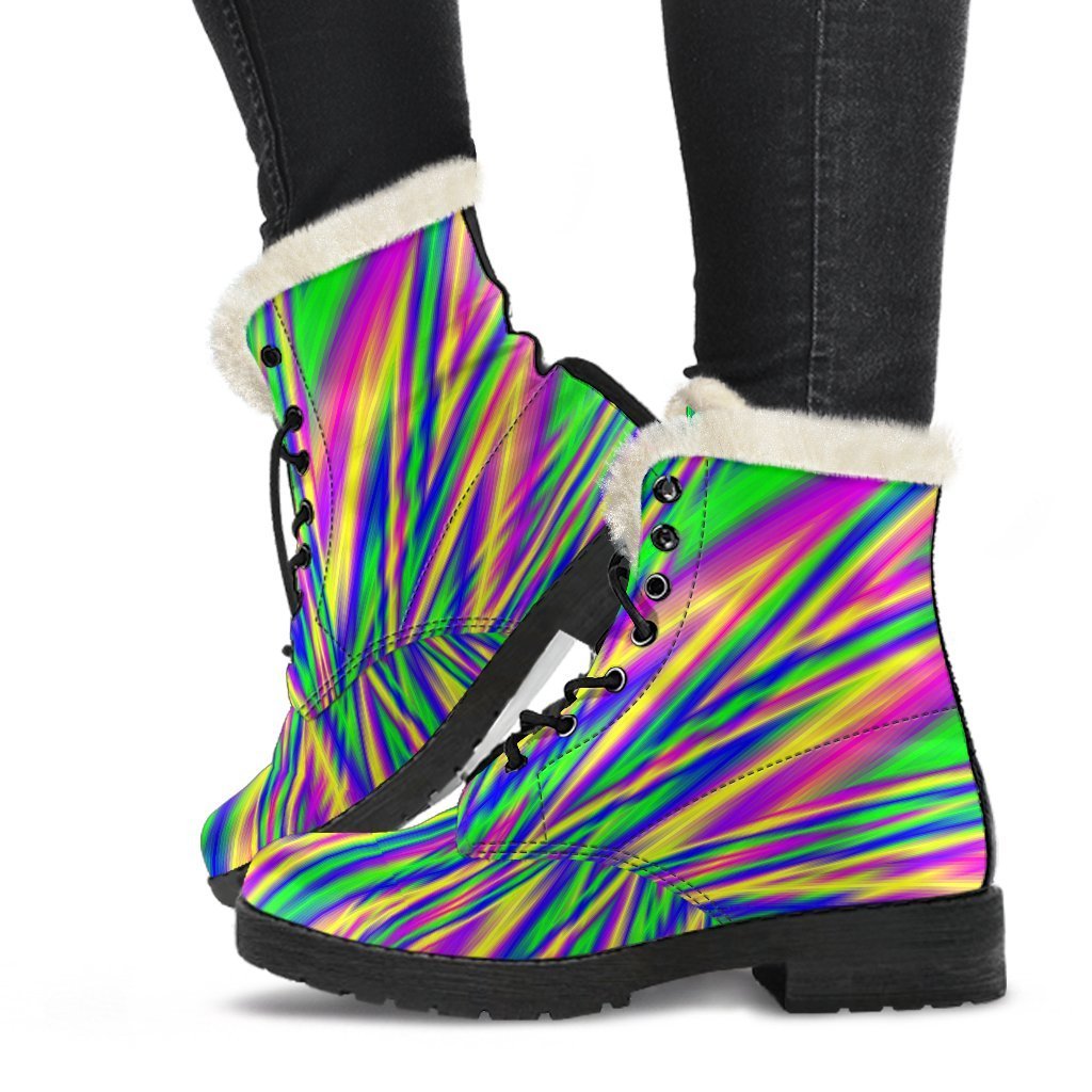 Vibrant Psychedelic Faux Fur Leather Boots for the Free-Spirited Hippie - 1