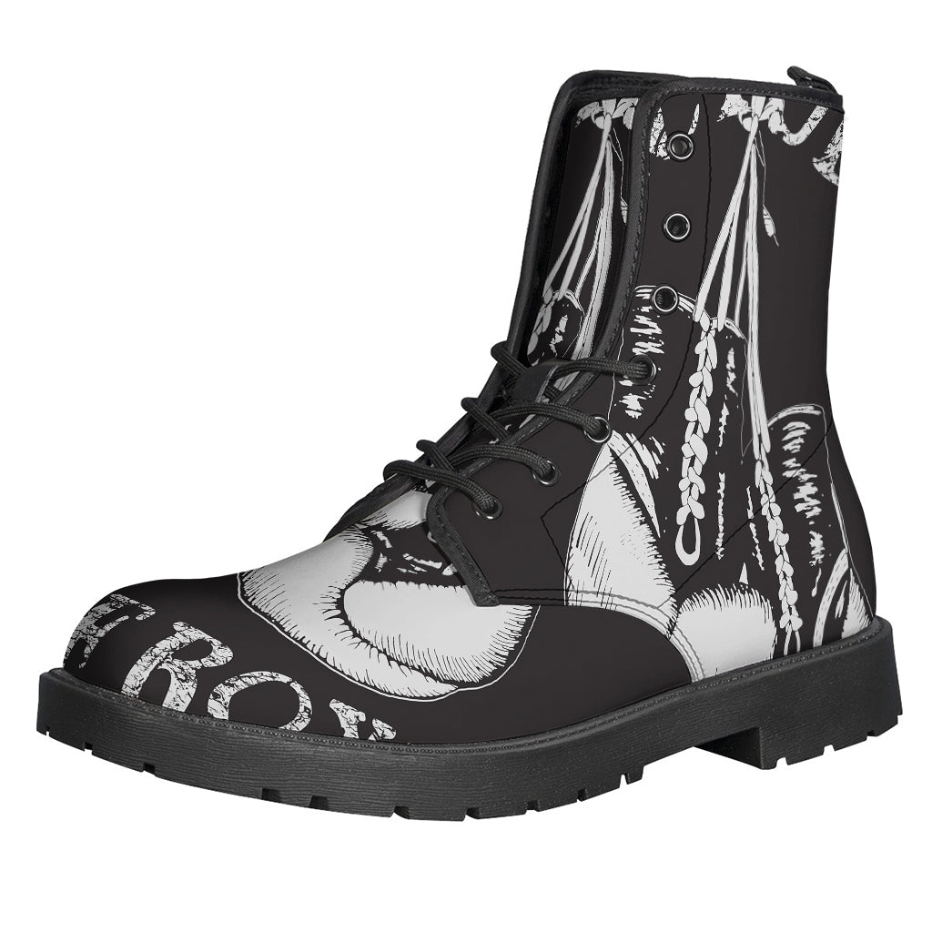 Victory King of Boxing Print Leather Lightweight Boots for the Modern Hippie - 1