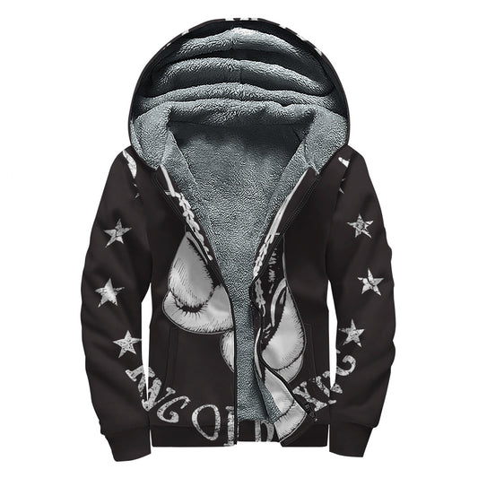 Victory King of Boxing Print Hippies Sherpa Lined Zip Up Hoodie - 1