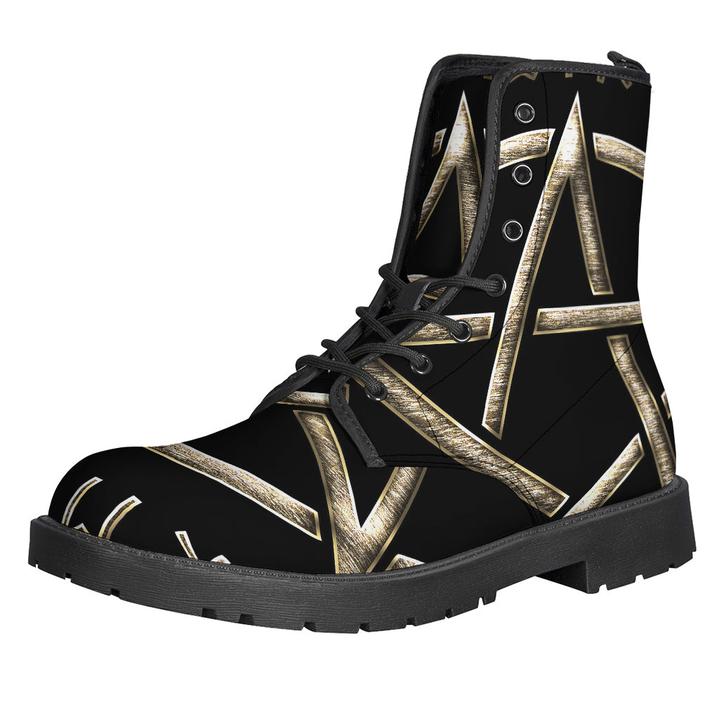 Magical Viking Nordic Runes & Pentagram Print Leather Boots for Your Hippie Wardrobe - 1