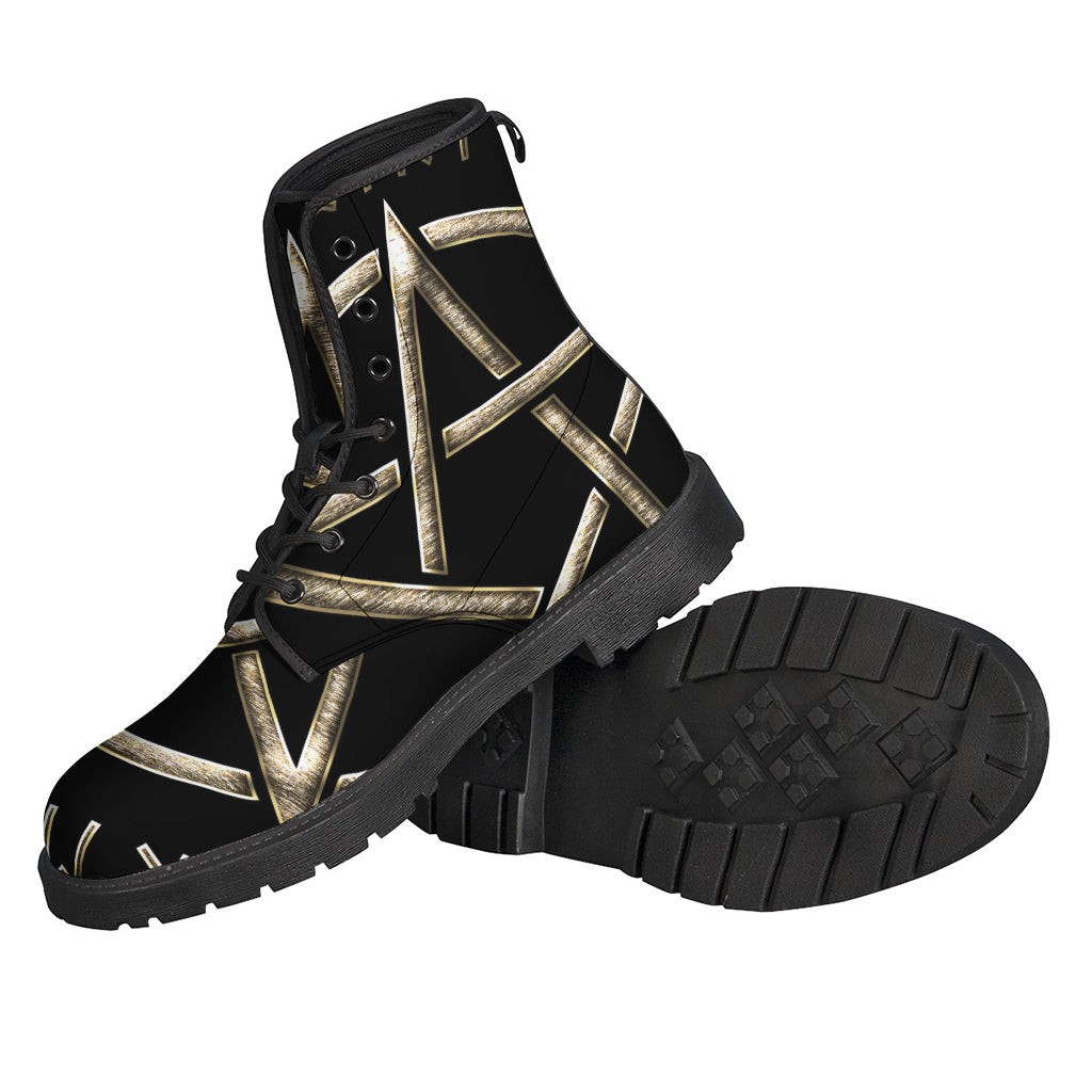 Magical Viking Nordic Runes & Pentagram Print Leather Boots for Your Hippie Wardrobe - 2