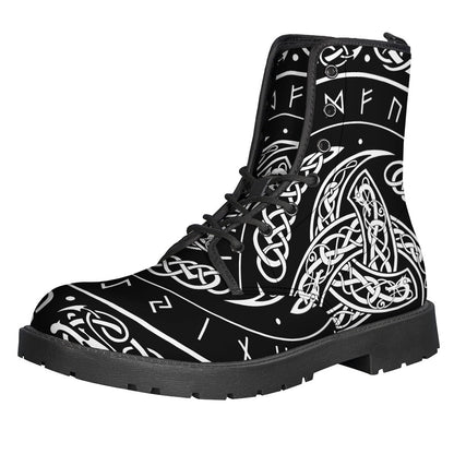 Viking Triple Horn of Odin Print Leather Lightweight Boots for Modern Hippies - 1