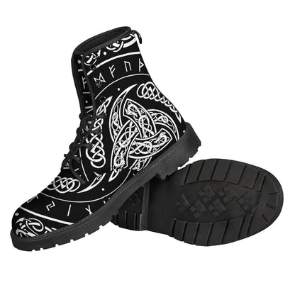 Viking Triple Horn of Odin Print Leather Lightweight Boots for Modern Hippies - 2