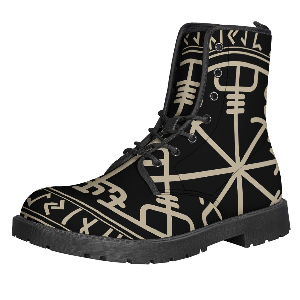 Viking Vegvisir Printed Leather Boots for Modern Hippies - 1