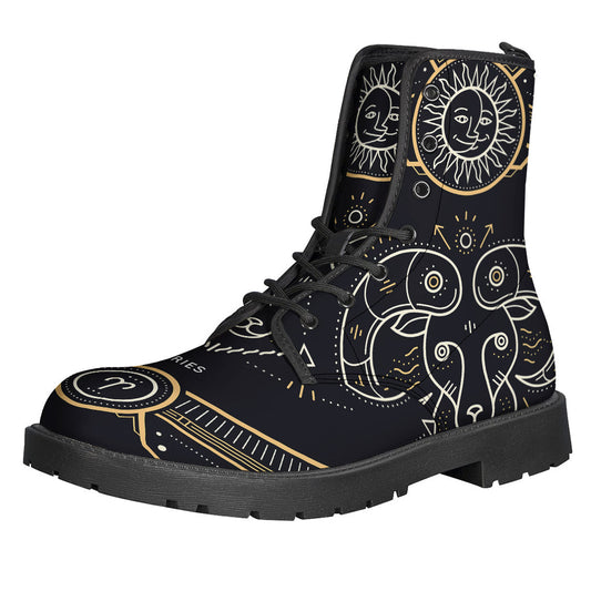 Vintage Aries Zodiac Sign Leather Boots for Hippie Souls - 1