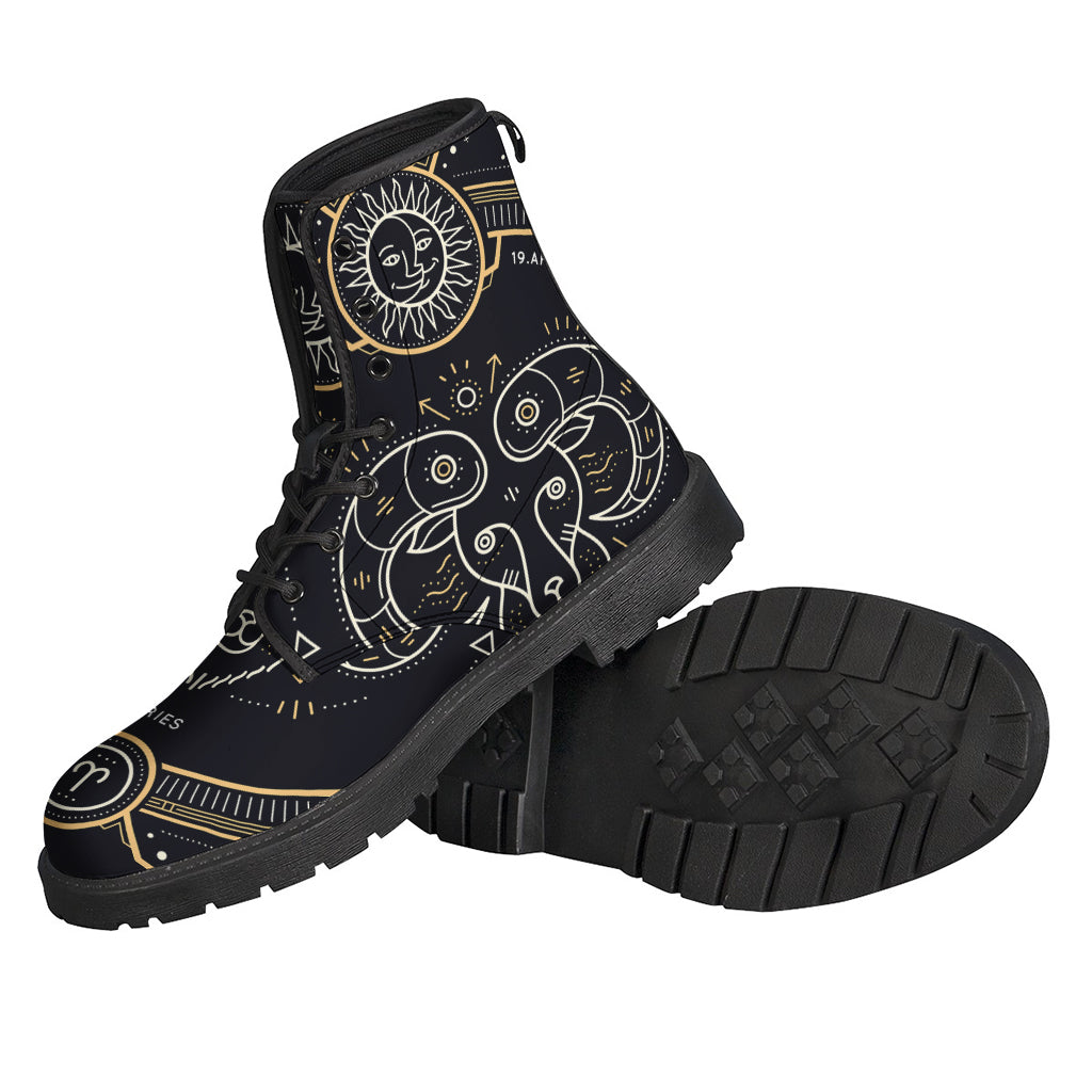 Vintage Aries Zodiac Sign Leather Boots for Hippie Souls - 2