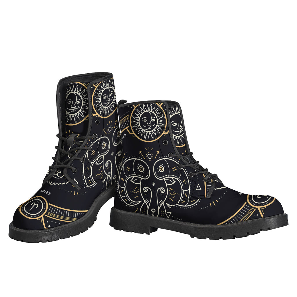 Vintage Aries Zodiac Sign Leather Boots for Hippie Souls - 3