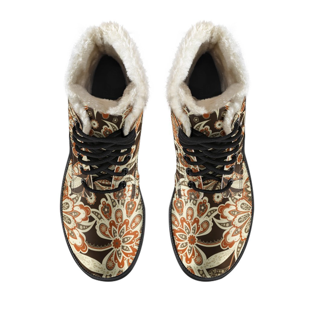 Vintage Bohemian Floral Faux Fur Leather Boots for Groovy Hippies - 4