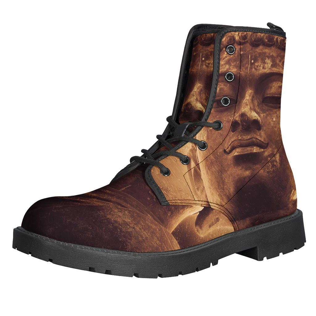 Vintage Buddha Statue Print Leather Boots for the Modern Hippie - 1