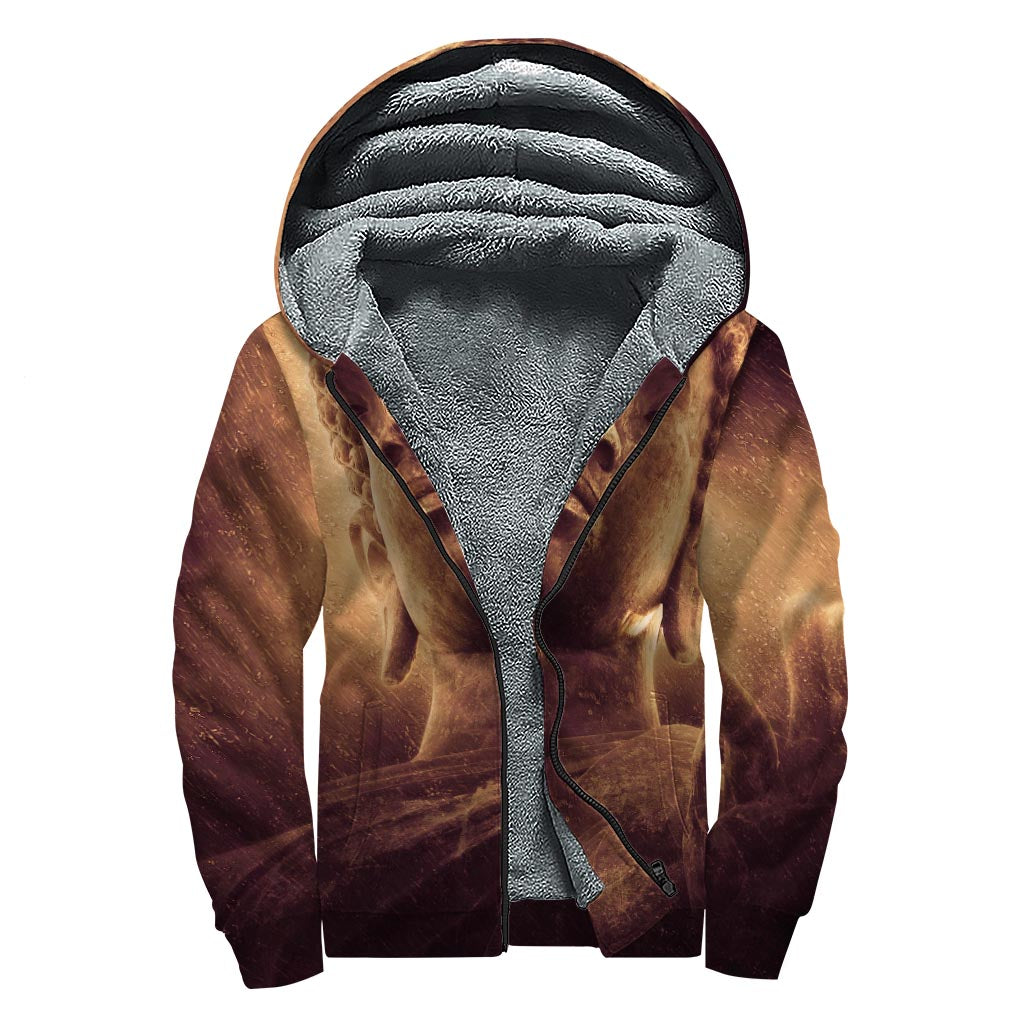 Groovy Buddha Statue Sherpa Lined Zip Up Hoodie - 1