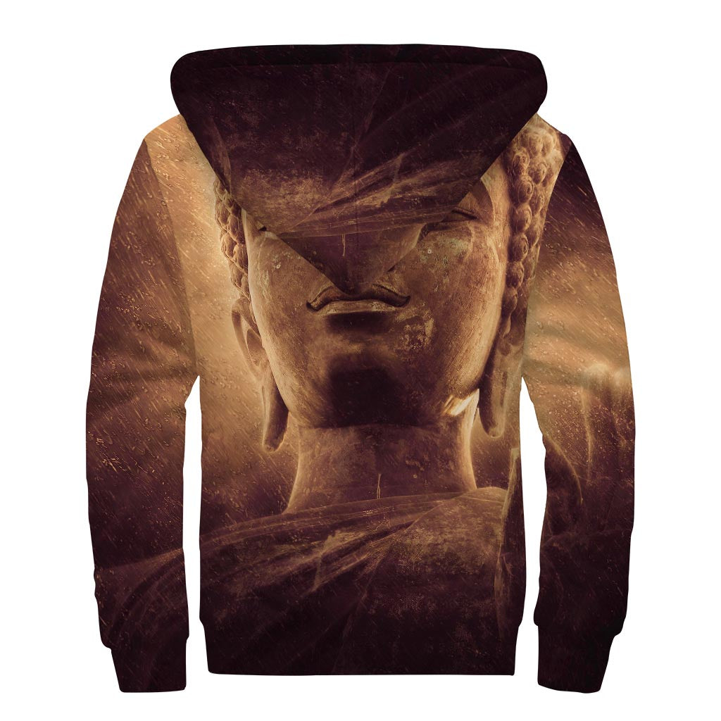 Groovy Buddha Statue Sherpa Lined Zip Up Hoodie - 2