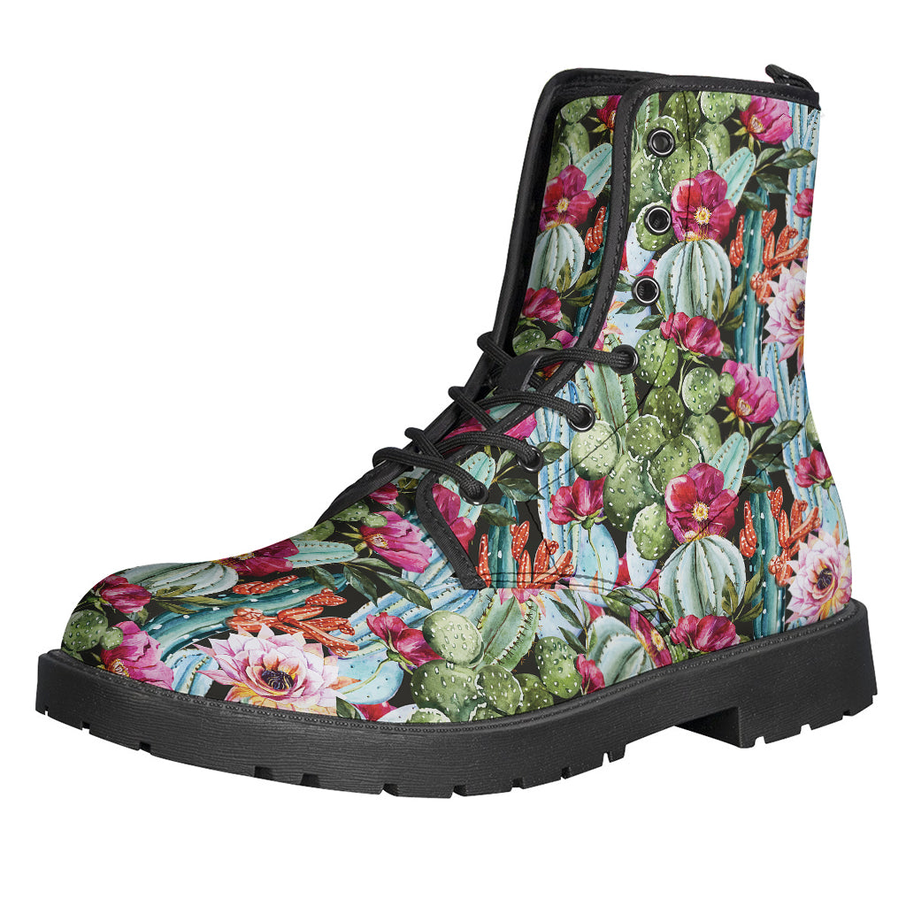 Vintage Cactus and Flower Printed Leather Lightweight Hippie Boots - 1