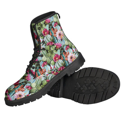 Vintage Cactus and Flower Printed Leather Lightweight Hippie Boots - 2