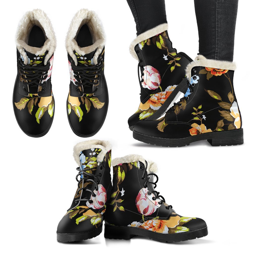 Vintage Floral Faux Fur Leather Hippie Boots for Boho Chic Style - 2