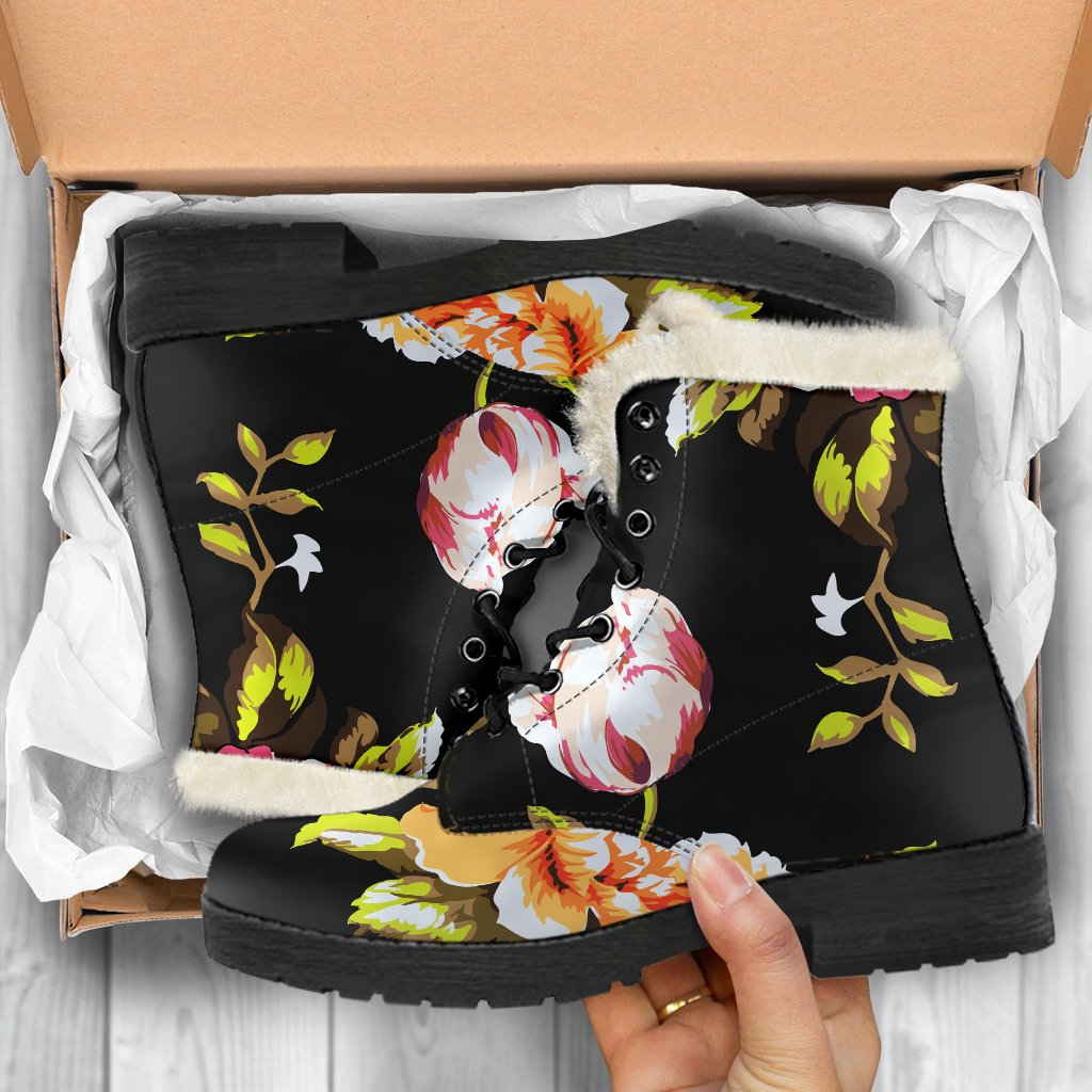 Vintage Floral Faux Fur Leather Hippie Boots for Boho Chic Style - 5