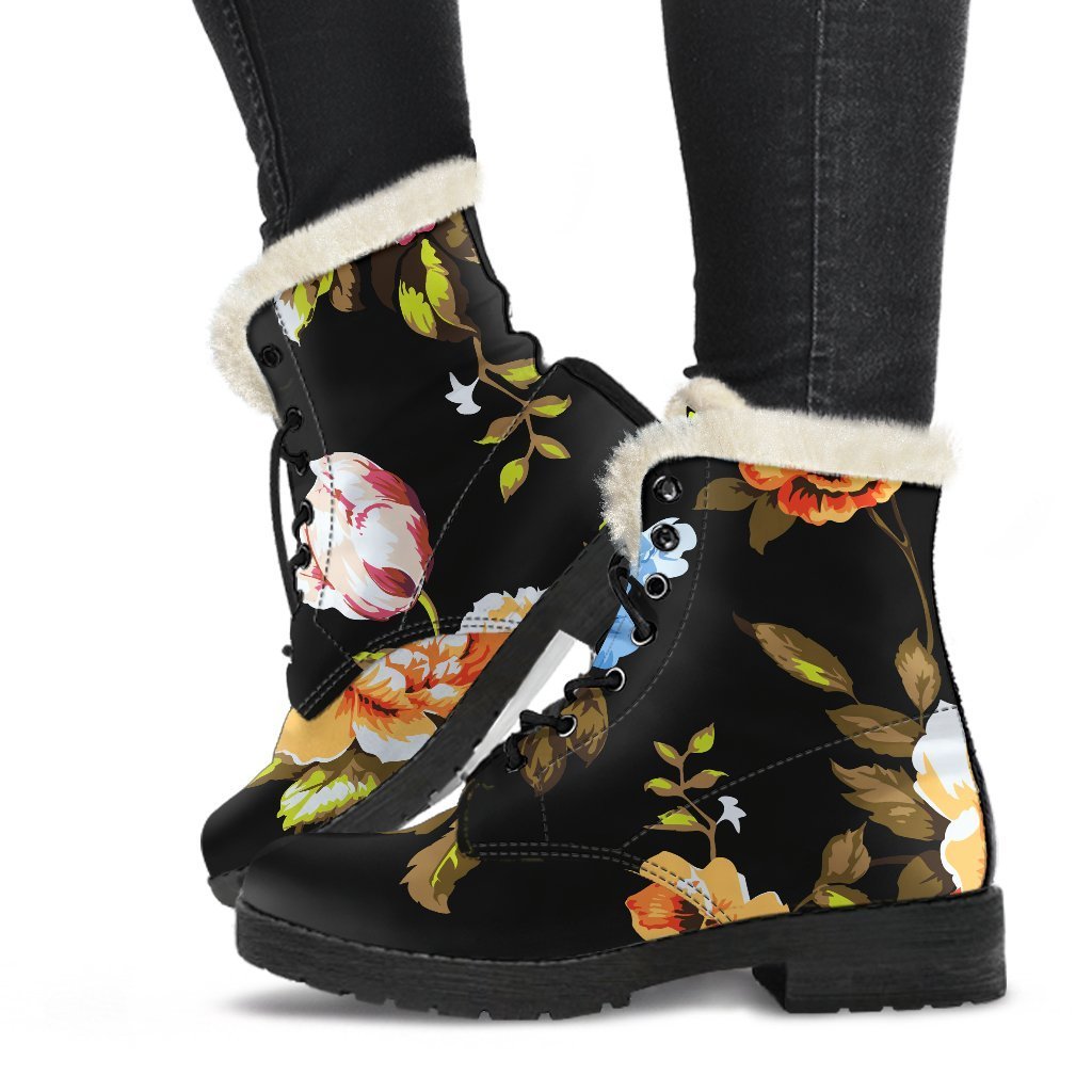 Vintage Floral Faux Fur Leather Hippie Boots for Boho Chic Style - 1