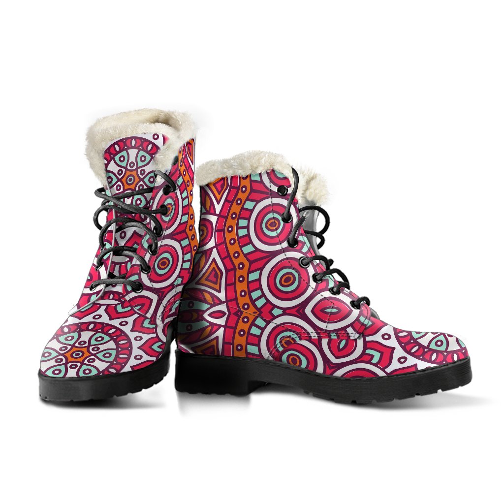 Vintage Indian Mandala Print Hippie Faux Fur Leather Boots for Boho Style Seekers - 3