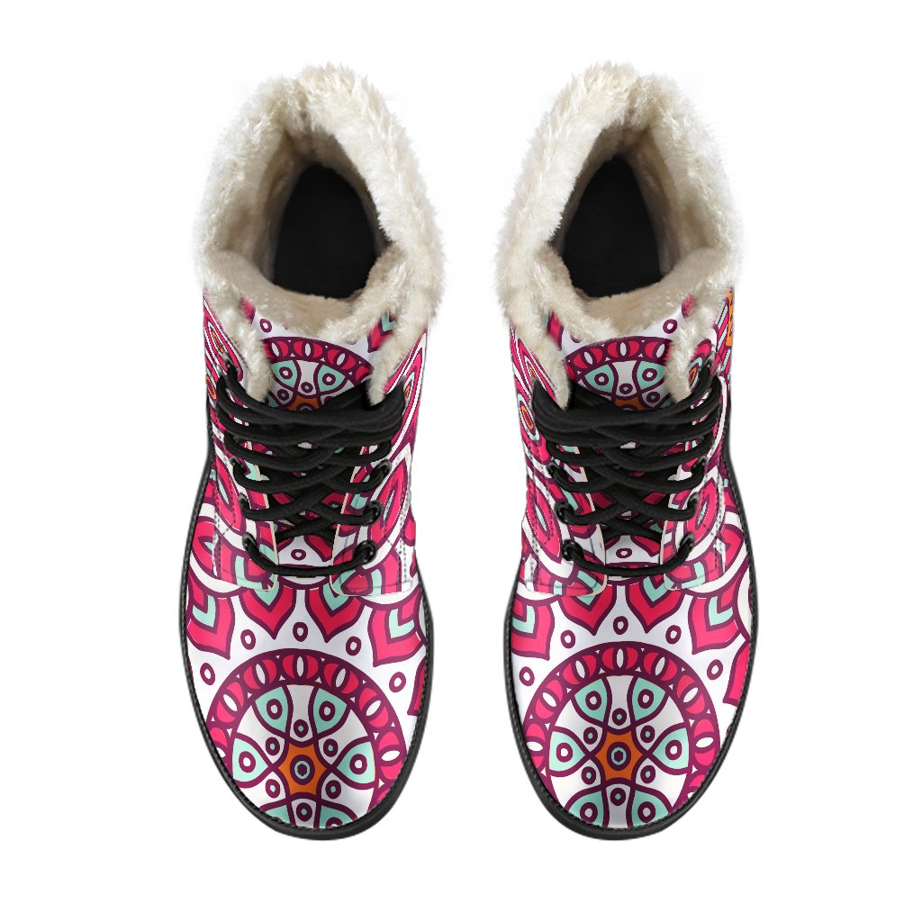 Vintage Indian Mandala Print Hippie Faux Fur Leather Boots for Boho Style Seekers - 4