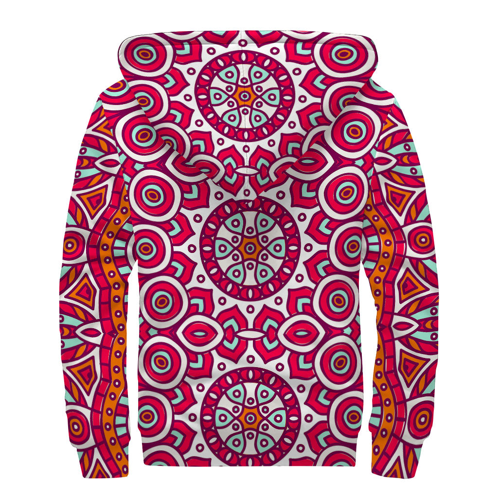 Boho Bliss: Vintage Indian Mandala Print Sherpa Lined Zip Up Hoodie - 2