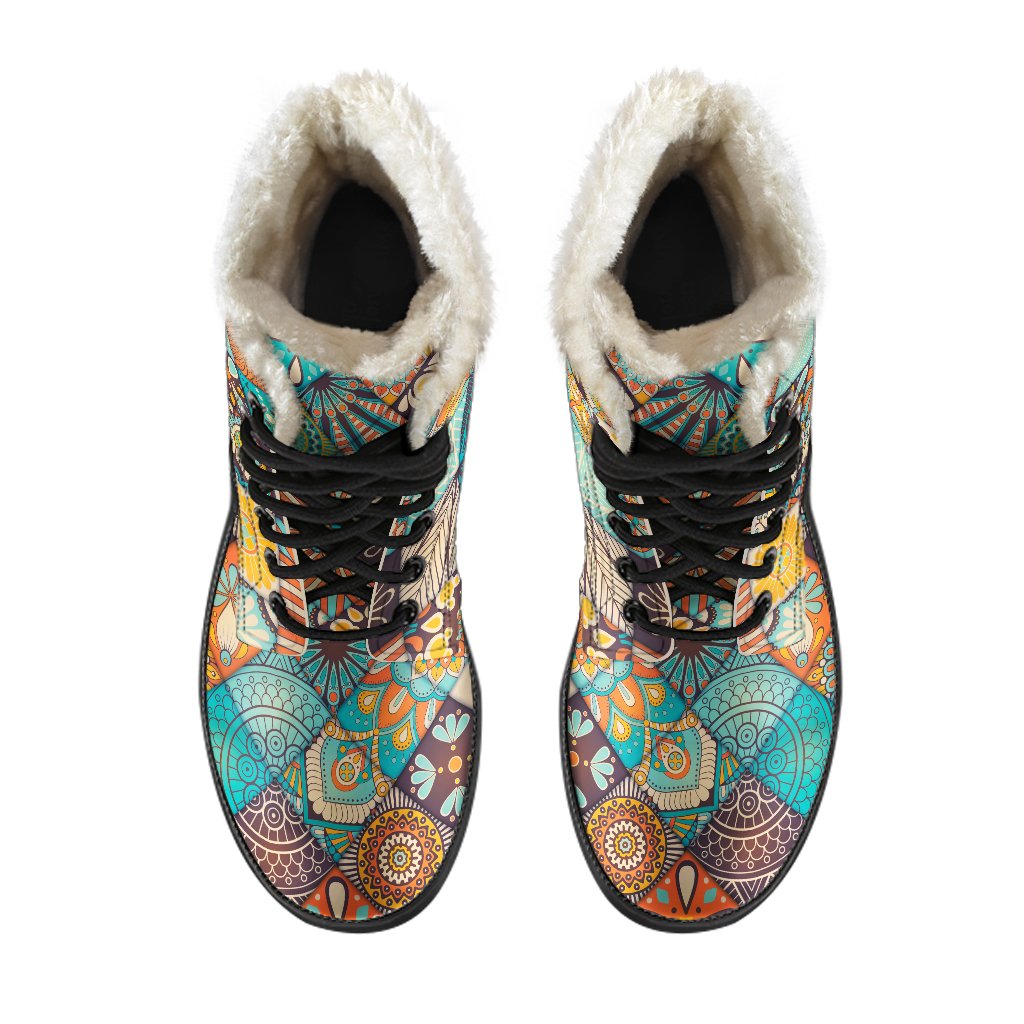 Mandala Bohemian Faux Fur Leather Boots: A Hippie's Dream - 4