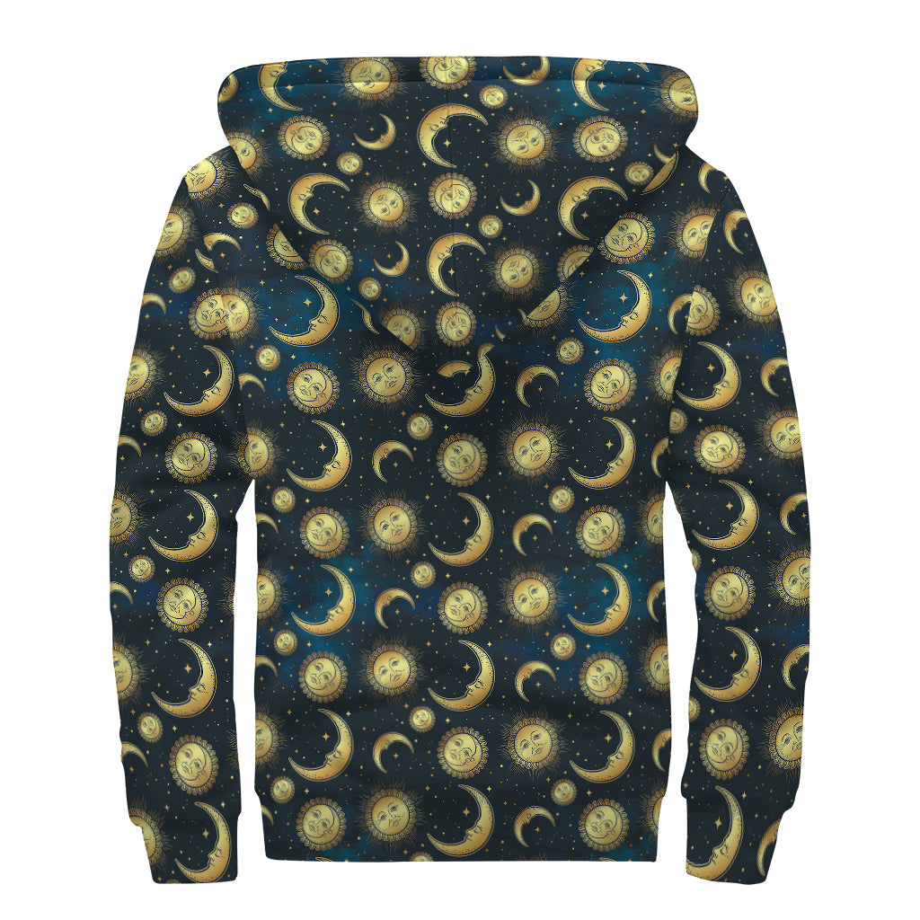 Vintage Moon and Sun Pattern Sherpa Lined Hoodie: Embrace Your Inner Hippie Style - 2