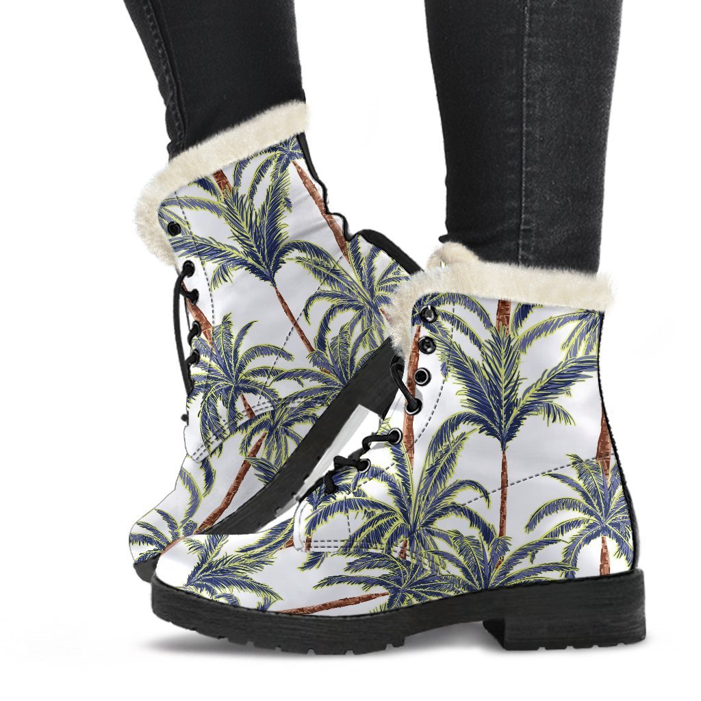 Groovy Palm Tree Faux Fur Leather Boots for the Free-Spirited Hippie - 1