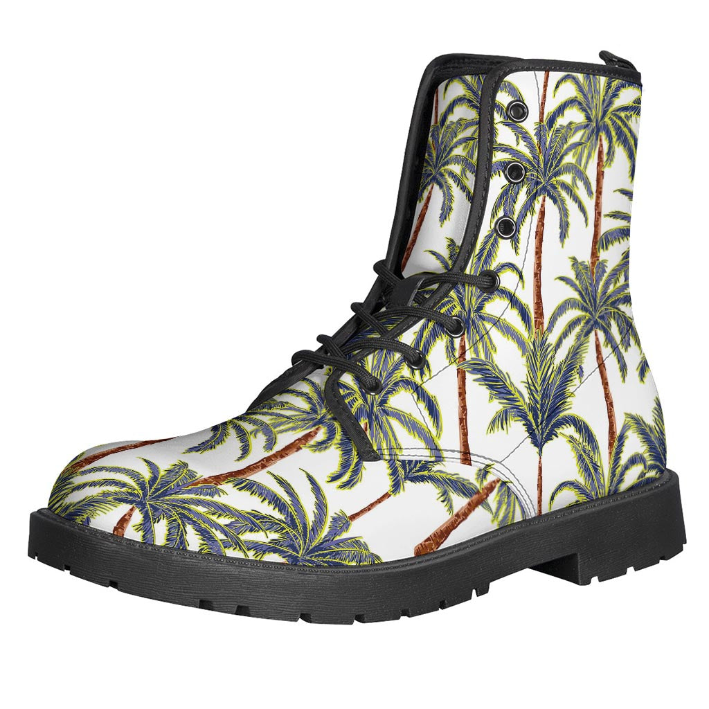 Vintage Palm Tree Beach Pattern Leather Boots - Embrace Your Inner Hippie Style - 1