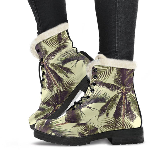 Vintage Palm Tree Faux Fur Leather Boots for Boho Chic Hippies - 1