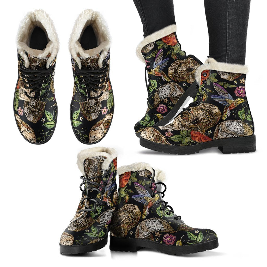 Vintage Skull Pattern Faux Fur Leather Boots for the Boho-Chic Hippie - 2