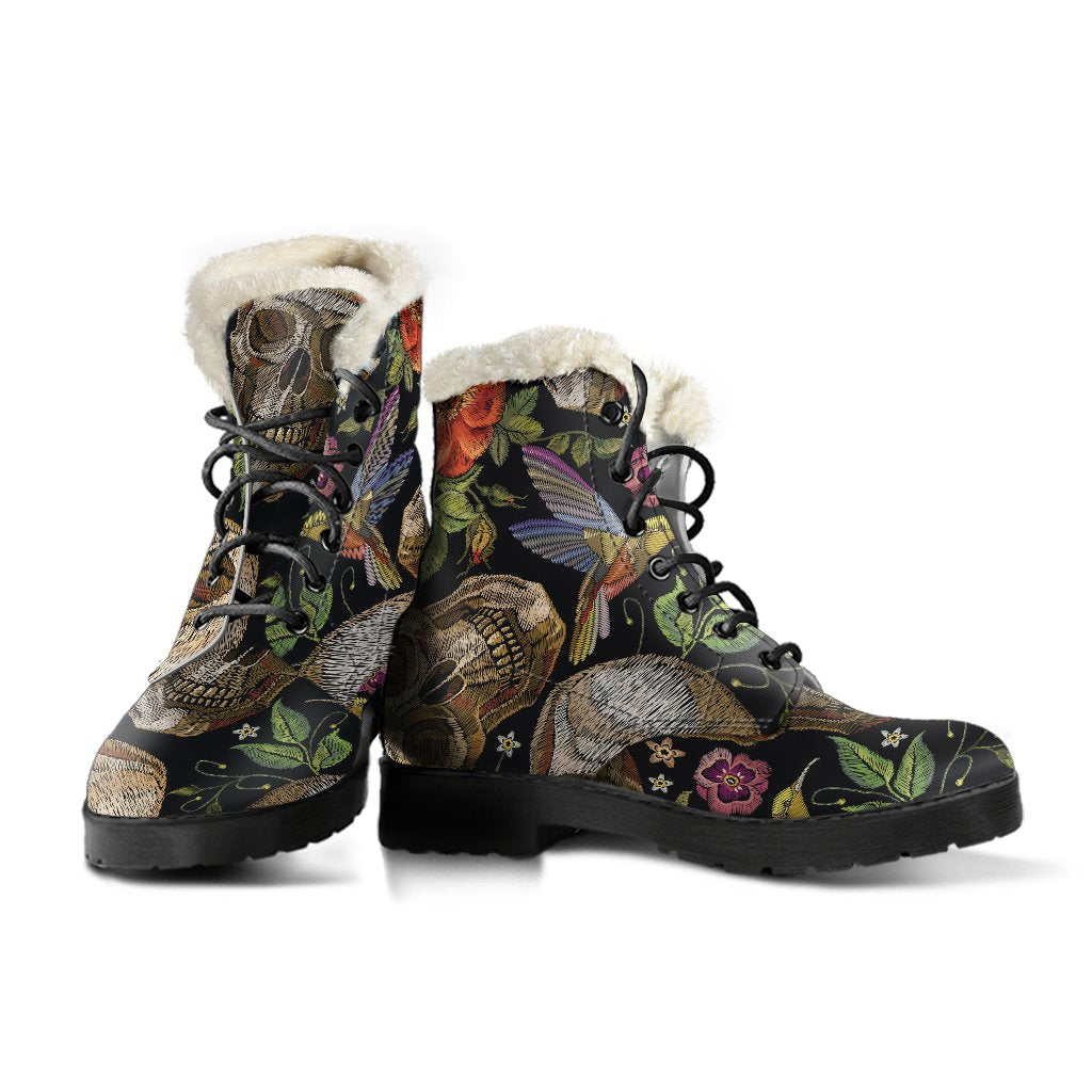 Vintage Skull Pattern Faux Fur Leather Boots for the Boho-Chic Hippie - 3