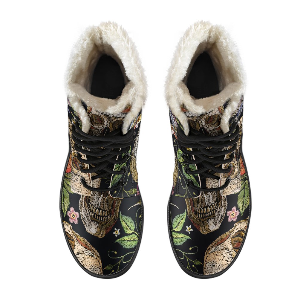 Vintage Skull Pattern Faux Fur Leather Boots for the Boho-Chic Hippie - 4