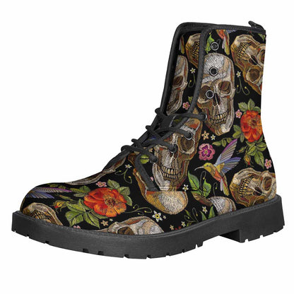 Vintage Skull Pattern Leather Boots for the Free-Spirited Hippies - 1