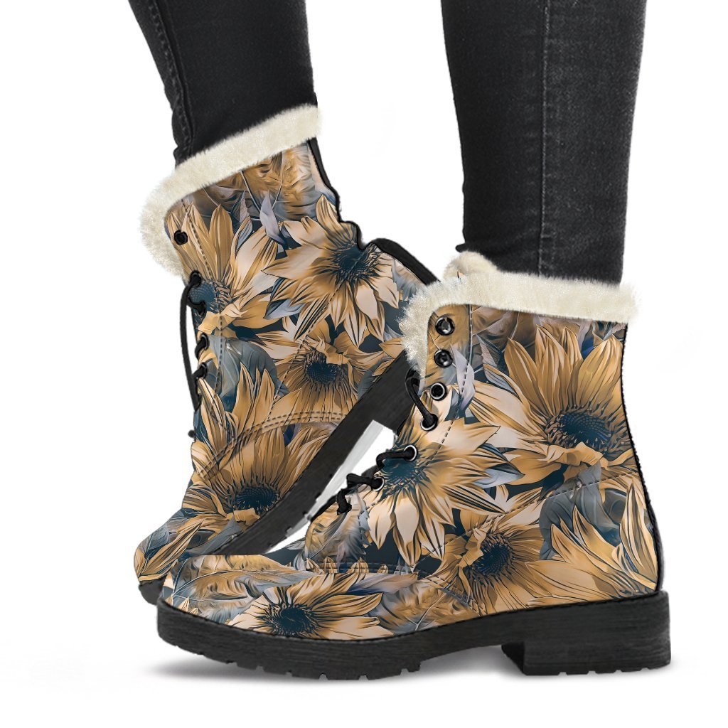 Groovy Sunflower Faux Fur Leather Boots for Hippie Souls - 1